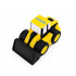 A yellow and black cartoon bulldozer-shaped stress reliever with a logo on the front.