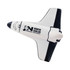A white and black shuttle-shaped stress reliever with a logo on its side.