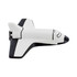 A white and black shuttle-shaped stress reliever with a logo on its surface.