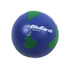 A blue and green stress reliever shaped like the Earth, featuring a logo.