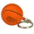 An orange basketball-shaped stress item attached to a silver keyring. It has textured surface details. An orange basketball-shaped stress item attached to a silver keyring. It has textured surface details.