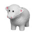 A white stress reliever shaped like a sheep with black eyes and pink nose, featuring a textured wool pattern.
