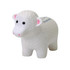 A white sheep-shaped stress reliever with black eyes and pink ears, featuring a textured surface.