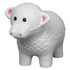 A white sheep-shaped stress reliever with textured wool and black eyes, featuring a pink snout and ears.