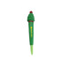 A green pen shaped like a tree, featuring a soft stress reliever on top and a branding logo.