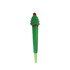 A green pen shaped like a Christmas tree, featuring a red star on top and a soft stress reliever design.