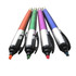 A set of four ball pens with highlighters in orange, green, pink, and blue, each featuring a silver barrel and a logo.