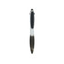 A three-colour ball pen featuring a sleek white barrel, black grip, and silver accents. It has a logo on the barrel. A three-colour ball pen featuring a sleek white barrel, black grip, and silver accents. It has a logo on the barrel.