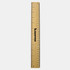 A bamboo ruler featuring metric and imperial measurements. It has a branding logo and a natural wood finish.