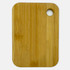 A bamboo cutting board in a rectangular shape with a small hole for hanging.