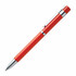 A red pen with a silver clip and accents, featuring a sleek design.