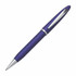 A purple plastic pen with a metallic silver clip and trim, featuring a sleek, modern design.