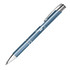 A metal pen in a blue finish with chrome accents and a clip, featuring a logo placeholder.