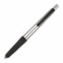 A silver and black 2 in 1 stylus pen with a sleek design and a rubber grip. Features a logo on the body.