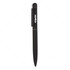 A black metal pen with a rounded top and a clip, featuring a logo on the side.