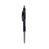 A black plastic pen with a silver clip, featuring a logo. The pen is shown upright against a white background.