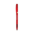 A red metal pen with a glossy finish, featuring a gold trim and a branding logo.