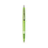 A bright green Eco Clear Clics Pen with a click mechanism and a branding logo on the side.