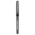 A grey pen with a sleek design and a silver tip, featuring a branding logo.   
