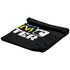 A black cooling towel featuring a logo and multi-coloured text, neatly folded.