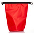 A red 5L dry bag with a black fastening system and a textured surface. It features a logo on the material.