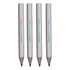 Four grey-lead pencils with white shafts and branding on the side.