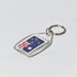 A clear tear drop acrylic keychain featuring the Australian flag design, complete with a metal keyring.