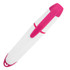 A highlighter in pink and white with a rounded top and a clip. It features a logo on the side.