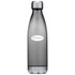 A drink bottle made of grey plastic with a sleek design and a metallic cap, featuring a logo.