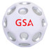 A high bounce ball in white with silver accents and a logo. Designed with multiple holes for a unique texture.
