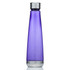 A drink bottle in purple with a silver cap and base, featuring a sleek design and a branded logo.