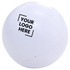 A white massage ball featuring a logo, designed for stress relief and promotional use.