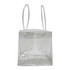A transparent cooler bag with two clear handles, featuring an open design and a structured base.