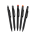 A collection of five Tirana Pens in black with grey, white, red, orange, and black stylus tips, featuring a logo.