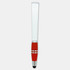 A stylus pen featuring a white barrel and a red grip, topped with a black stylus tip and silver accents.