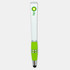 A sleek white and green stylus pen with a branding logo on the upper part.