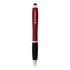 A red stylus pen with a black grip and a silver clip, featuring a logo.