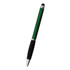 A green stylus pen with a black grip and a rounded tip. The pen features a metal silver accent and branding.