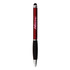 A red stylus pen with a black rubber grip and a branding logo on the side.