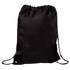A black gym drawstring bag with adjustable straps and a simple design. It features a logo.
