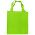 A bright green shopping tote bag with gusset and two sturdy handles. It features a logo on one side.