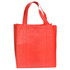 A red shopping tote bag with gusset and two handles, featuring a simple design and a logo.