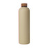 A drink bottle in beige with a brown lid. It has a smooth finish and features a logo.