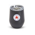 A drink bottle in matte black with a transparent lid and a logo. It features a rounded bottom and holds 350mL.