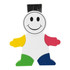 A smiling, cartoonish character highlighter featuring yellow, red, green, and blue limbs. It has a brush-like top. A smiling, cartoonish character highlighter featuring yellow, red, green, and blue limbs. It has a brush-like top.