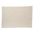 A cream cotton tea towel with a simple, plain design and an area featuring a logo.