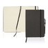 A black A5 executive notebook journal with a pen, featuring lined pages and a ribbon bookmark.