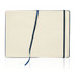 An A5 executive notebook journal in navy blue with lined pages and a ribbon marker. It has an elastic closure.
