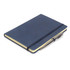 A navy A5 notebook journal with a matching pen, secured with an elastic band.