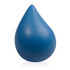 A blue stress shape in the form of a droplet, featuring a smooth surface and a pointed tip. There is a logo visible.